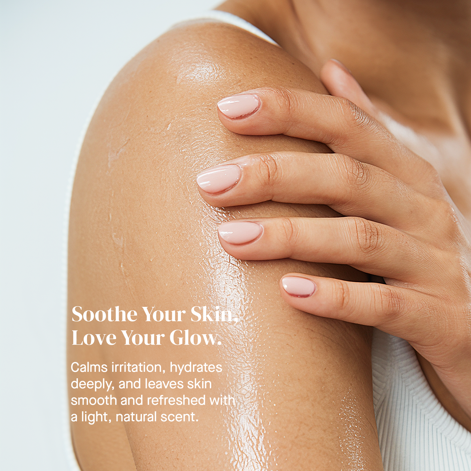 Hand applying Outdoor Sea Moss Oil product to shoulder