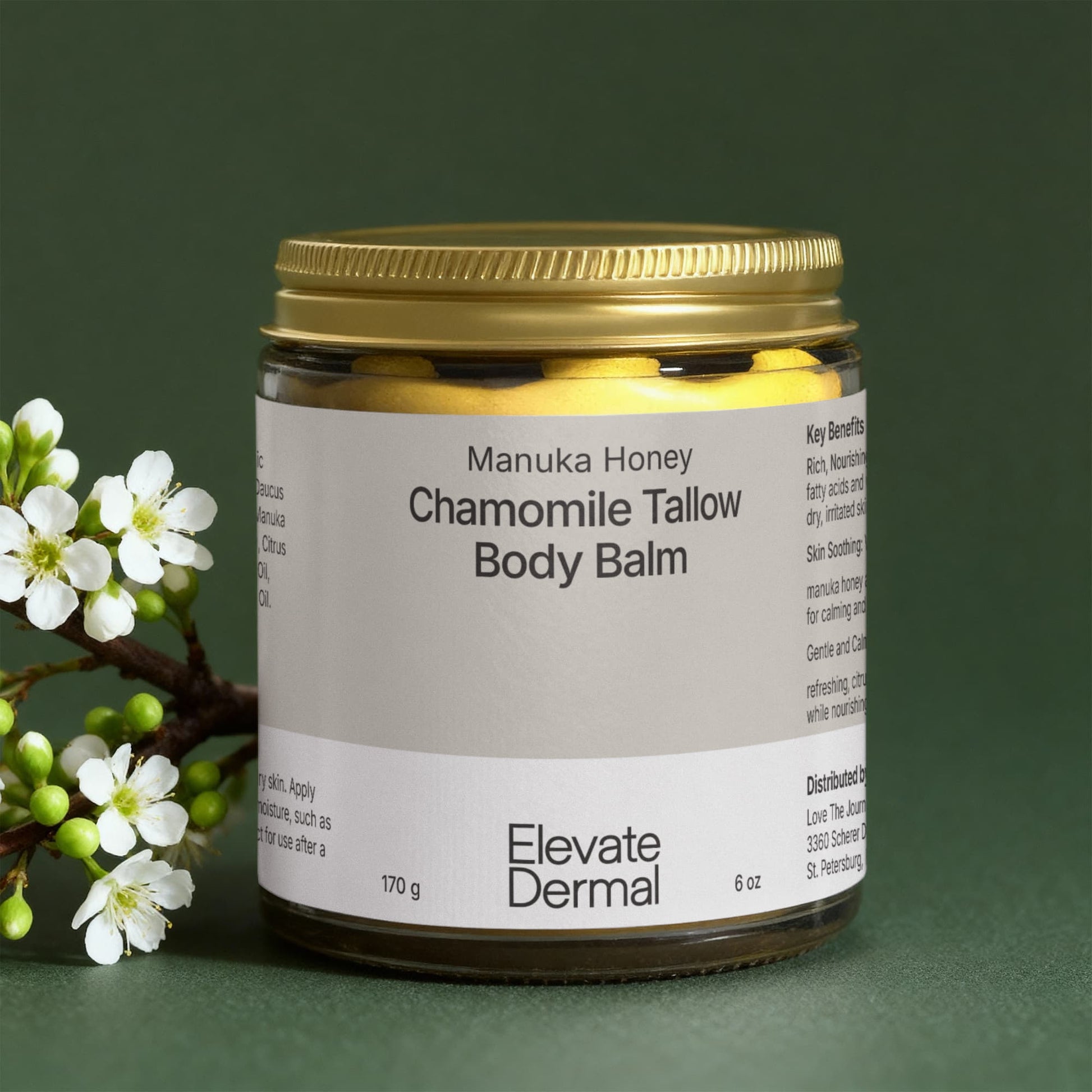 Manuka Honey Chamomile Tallow Body Balm Front View - Elevate Dermal